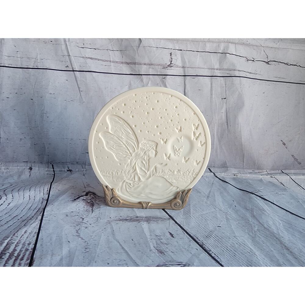 Partylite Fairy Butterfly Votive Candle Holder Porcelain Lithophane with Stand